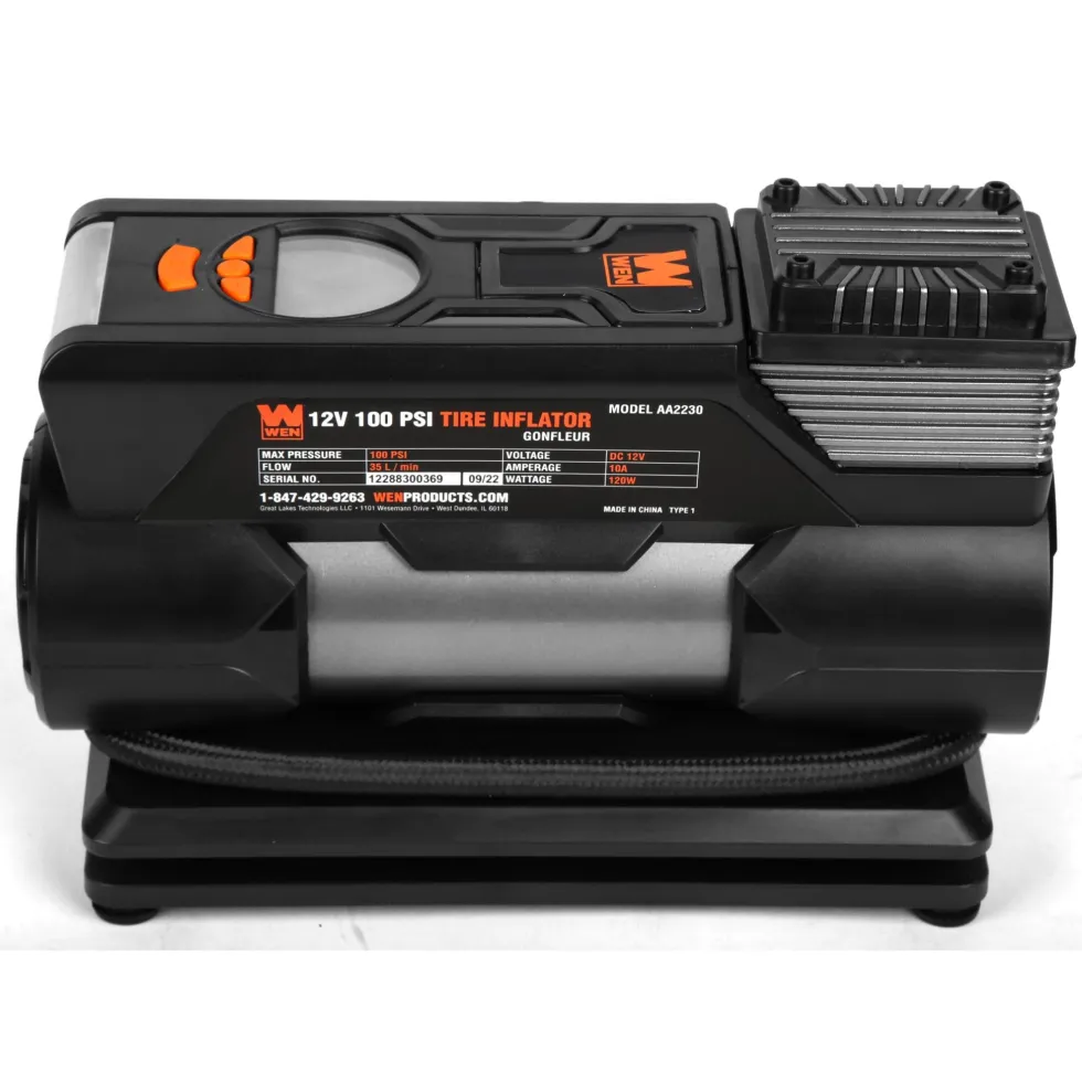 WEN AA2230 12V 100 PSI 1.25 CFM Portable Air Compressor and Tire Inflator with Carrying Case