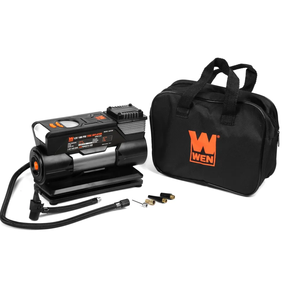 WEN AA2230 12V 100 PSI 1.25 CFM Portable Air Compressor and Tire Inflator with Carrying Case