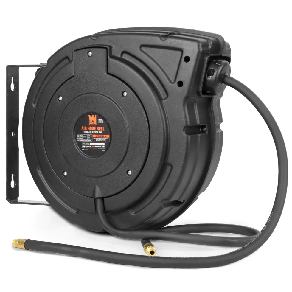 WEN AH500E 50-Foot by 3/8-Inch Retractable Pneumatic Air Hose Reel, 300 PSI, Hybrid Polymer