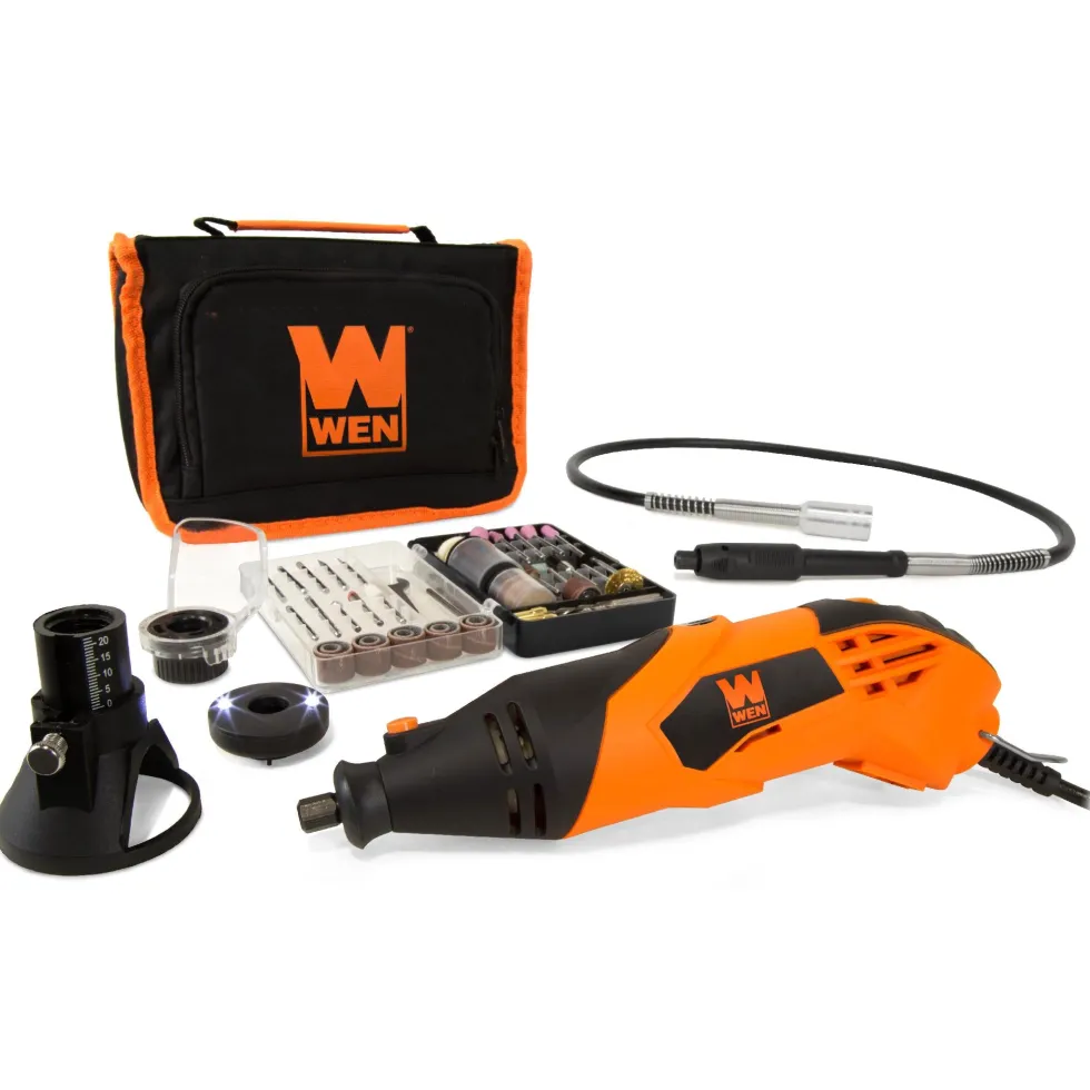 WEN 23114 1.4-Amp High-Powered Variable Speed Rotary Tool with Cutting Guide, LED Collar, 100+ Accessories, Carrying Case and Flex Shaft