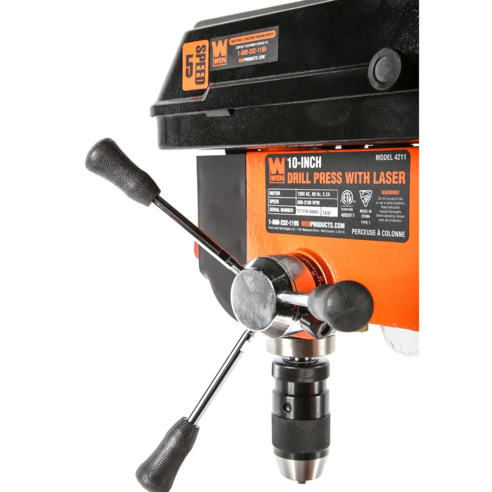 WEN 4211 3.2-Amp 10-Inch 5-Speed Cast Iron Benchtop Drill Press with Laser and Keyless Chuck