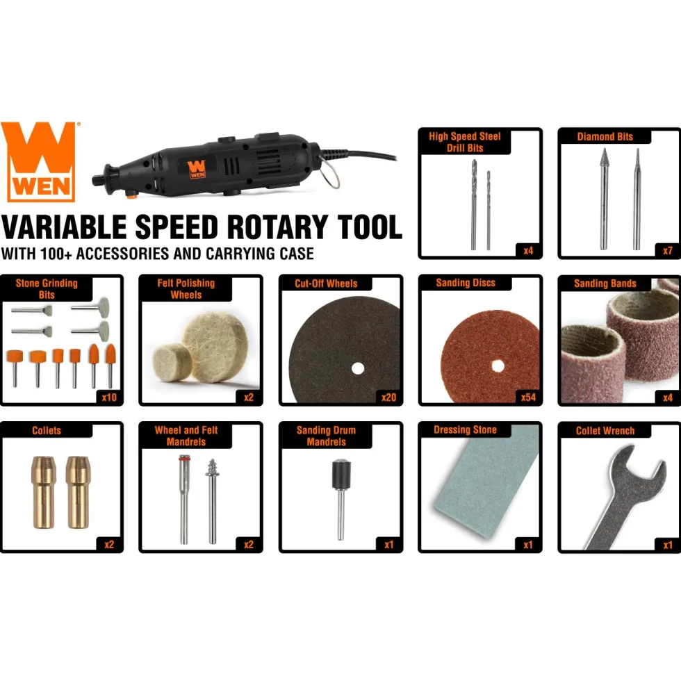WEN 23101 1-Amp Variable Speed Rotary Tool with 100+ Accessories