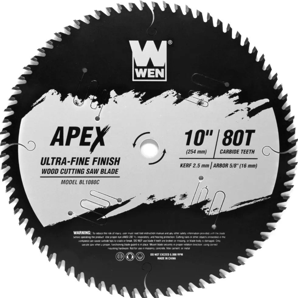 WEN BL1080C Apex 10-Inch 80-Tooth Carbide-Tipped Ultra-Fine-Finish Industrial-Grade Woodworking Saw Blade with Cool-Cut Coating