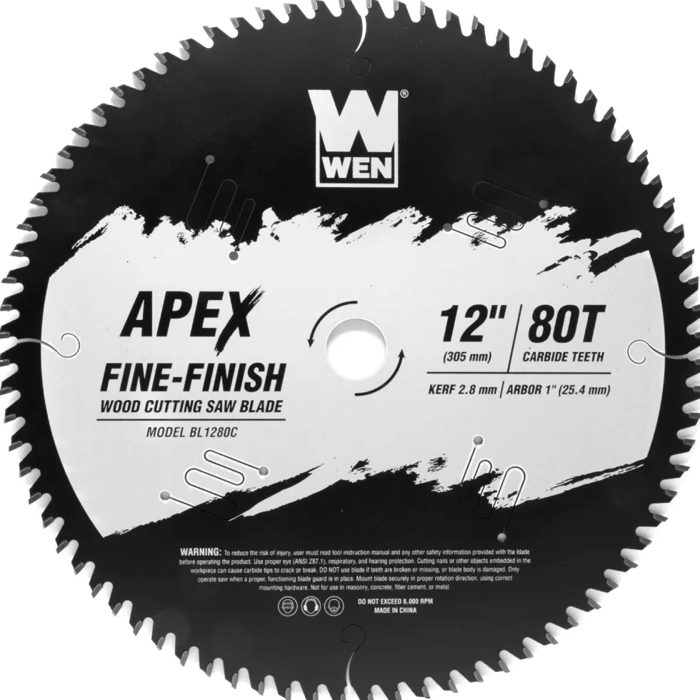 WEN BL1280C Apex 12-Inch 80-Tooth Carbide-Tipped Fine-Finish Industrial-Grade Woodworking Saw Blade with Cool-Cut Coating
