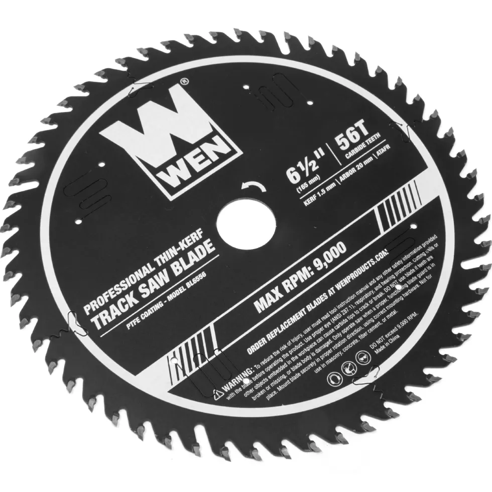 WEN BL6556 6.5-Inch 56-Tooth Carbide-Tipped Thin-Kerf Professional ATAFR Track Saw Blade with PTFE Coating