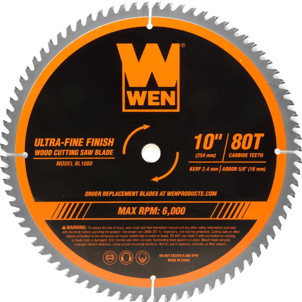 WEN BL1080 10-Inch 80-Tooth Carbide-Tipped Ultra-Fine Finish Professional Woodworking Saw Blade for Miter Saws and Table Saws