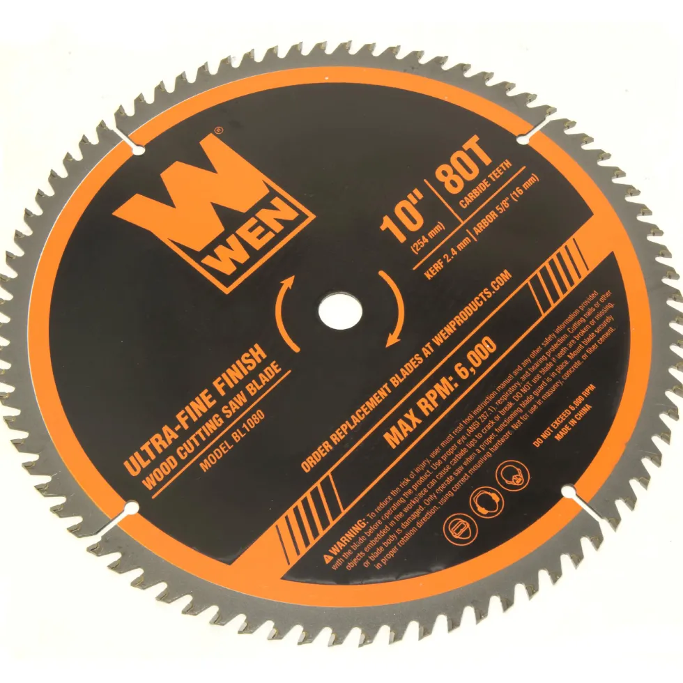 WEN BL1080 10-Inch 80-Tooth Carbide-Tipped Ultra-Fine Finish Professional Woodworking Saw Blade for Miter Saws and Table Saws