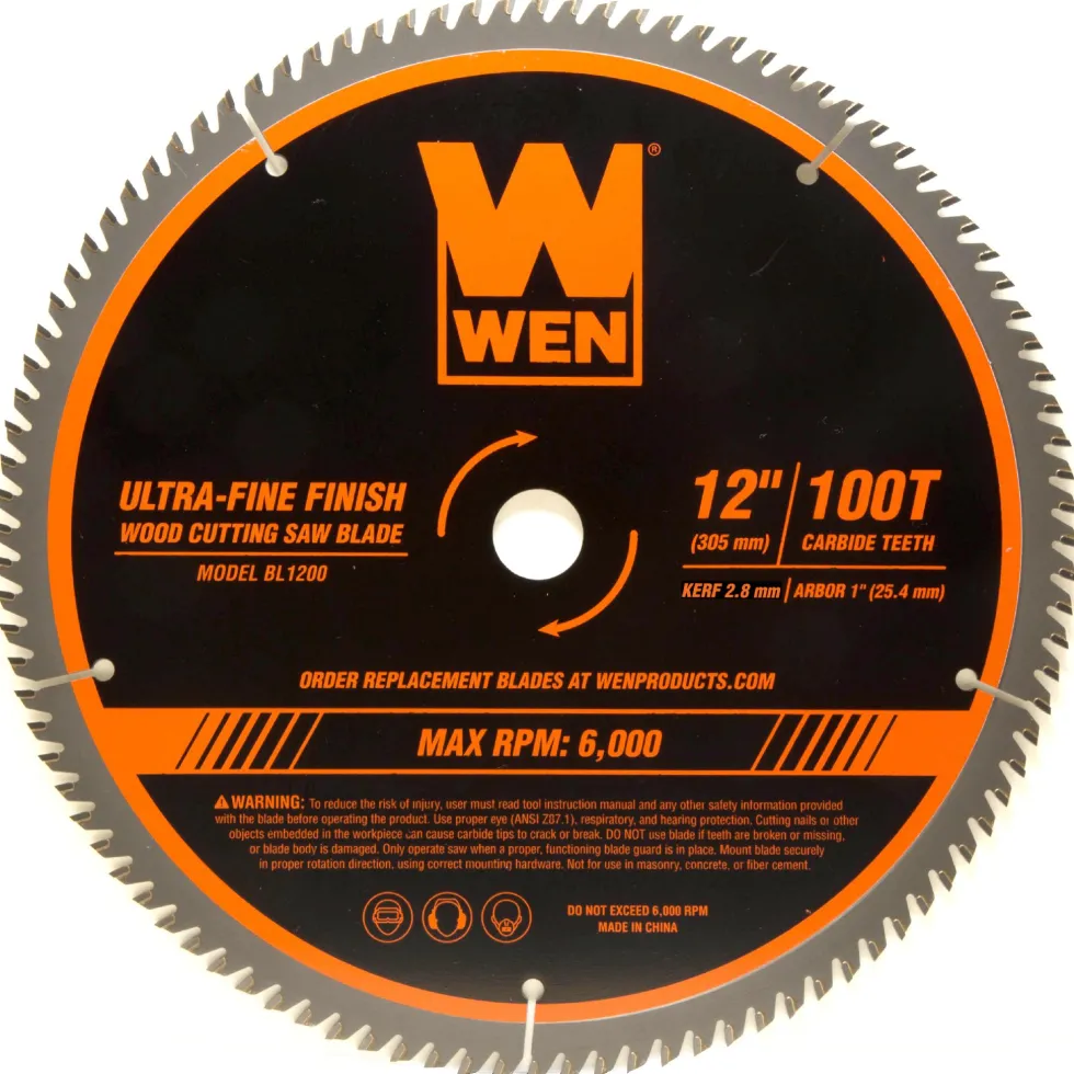 WEN BL1200 12-Inch 100-Tooth Carbide-Tipped Ultra-Fine Finish Professional Woodworking Saw Blade for Miter Saws and Table Saws