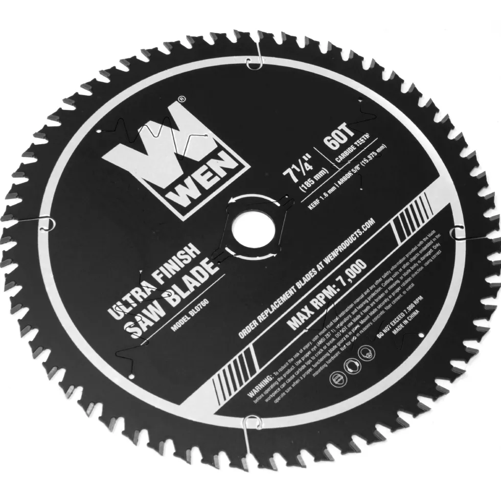 WEN BL0760 7.25-Inch 60-Tooth Carbide-Tipped Professional Ultra Fine-Finish Circular Saw Blade with Cool-Cut Coating