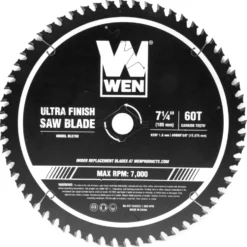 WEN BL0760 7.25-Inch 60-Tooth Carbide-Tipped Professional Ultra Fine-Finish Circular Saw Blade with Cool-Cut Coating