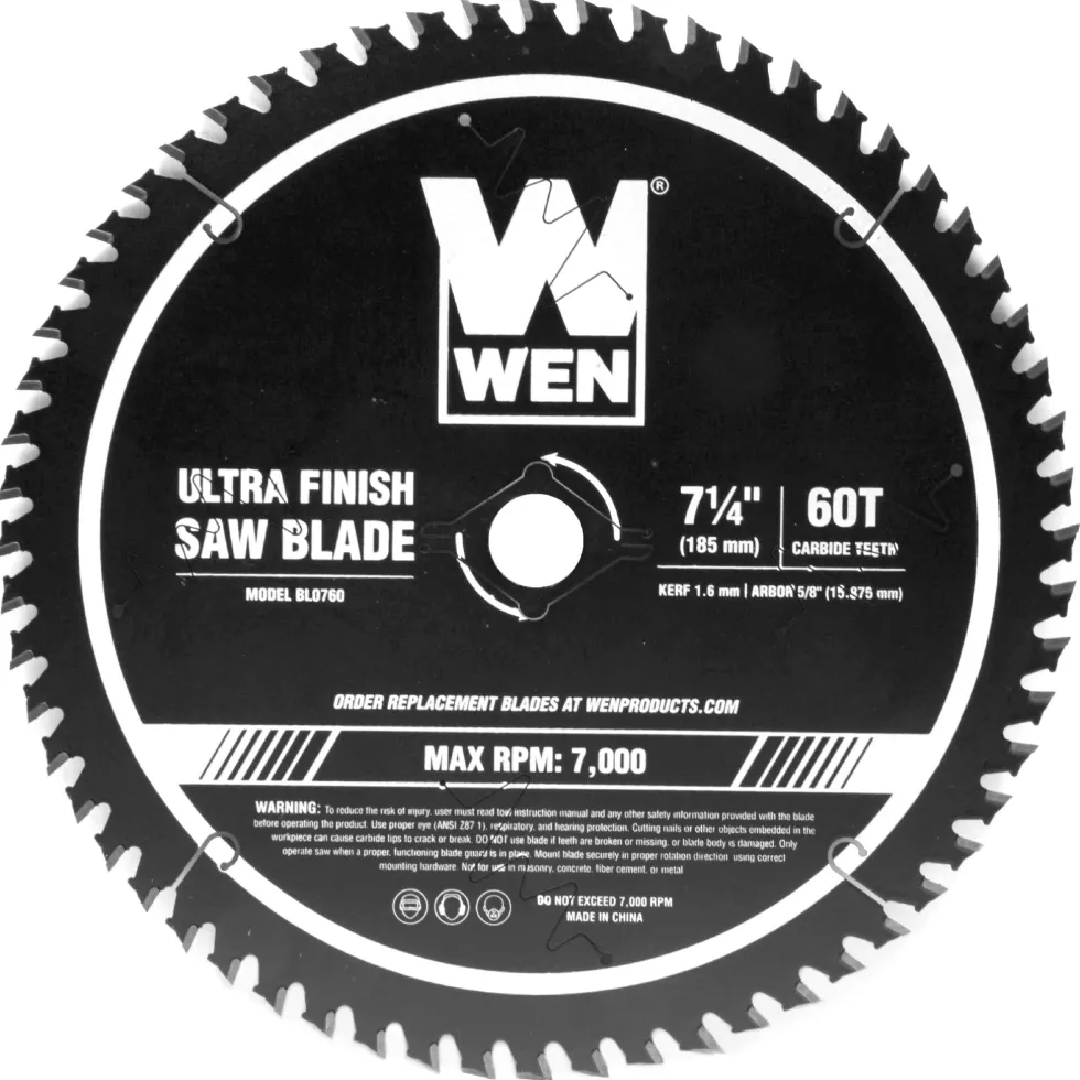 WEN BL0760 7.25-Inch 60-Tooth Carbide-Tipped Professional Ultra Fine-Finish Circular Saw Blade with Cool-Cut Coating