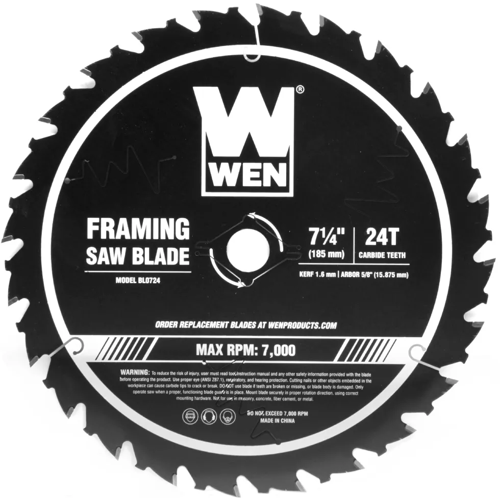 WEN BL0724 7.25-Inch 24-Tooth Carbide-Tipped Professional Framing Saw Blade for Miter Saws and Circular Saws