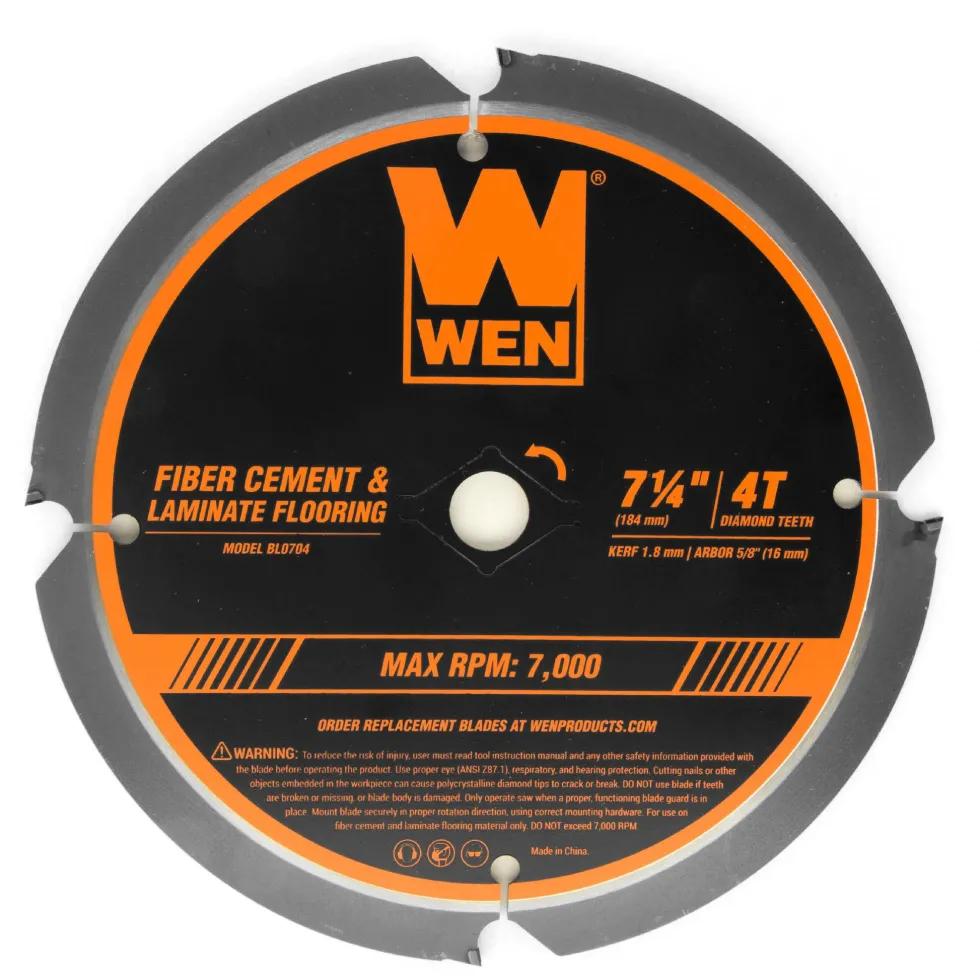 WEN BL0704 7-1/4-Inch 4-Tooth Diamond-Tipped (PCD) Professional Circular Saw Blade for Fiber Cement and Laminate Flooring