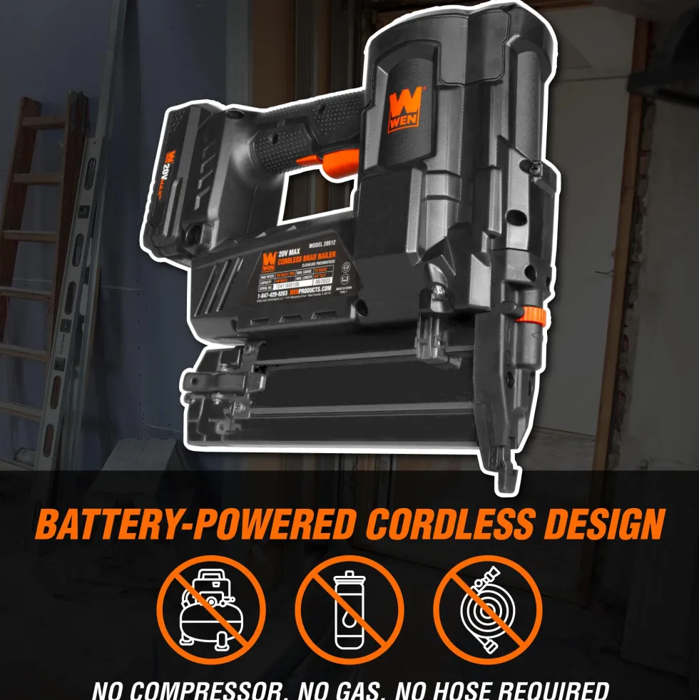WEN 20512BT 20V Max Cordless 18-Gauge Brad Nailer (Tool Only – Battery Not Included)