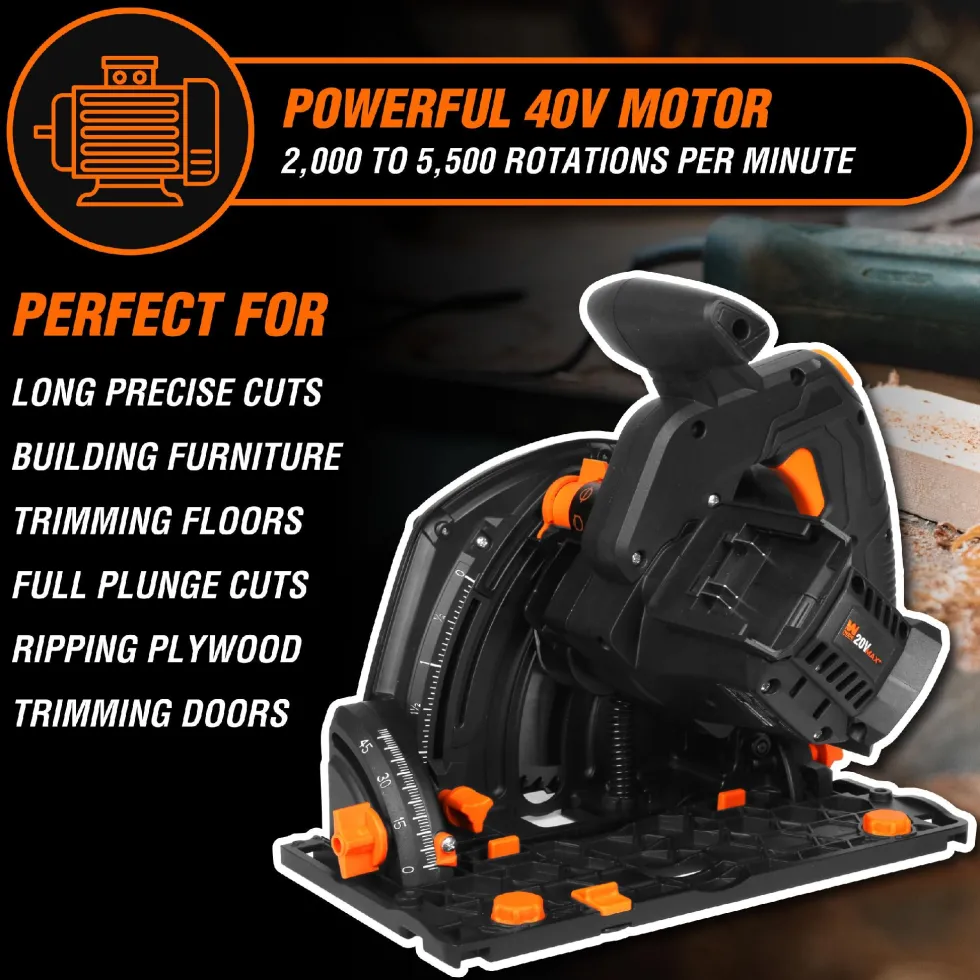 WEN 20691BT 20V Max 6.5-Inch Cordless Brushless Plunge Cut Variable Speed Track Saw (Tool Only – Batteries Not Included)