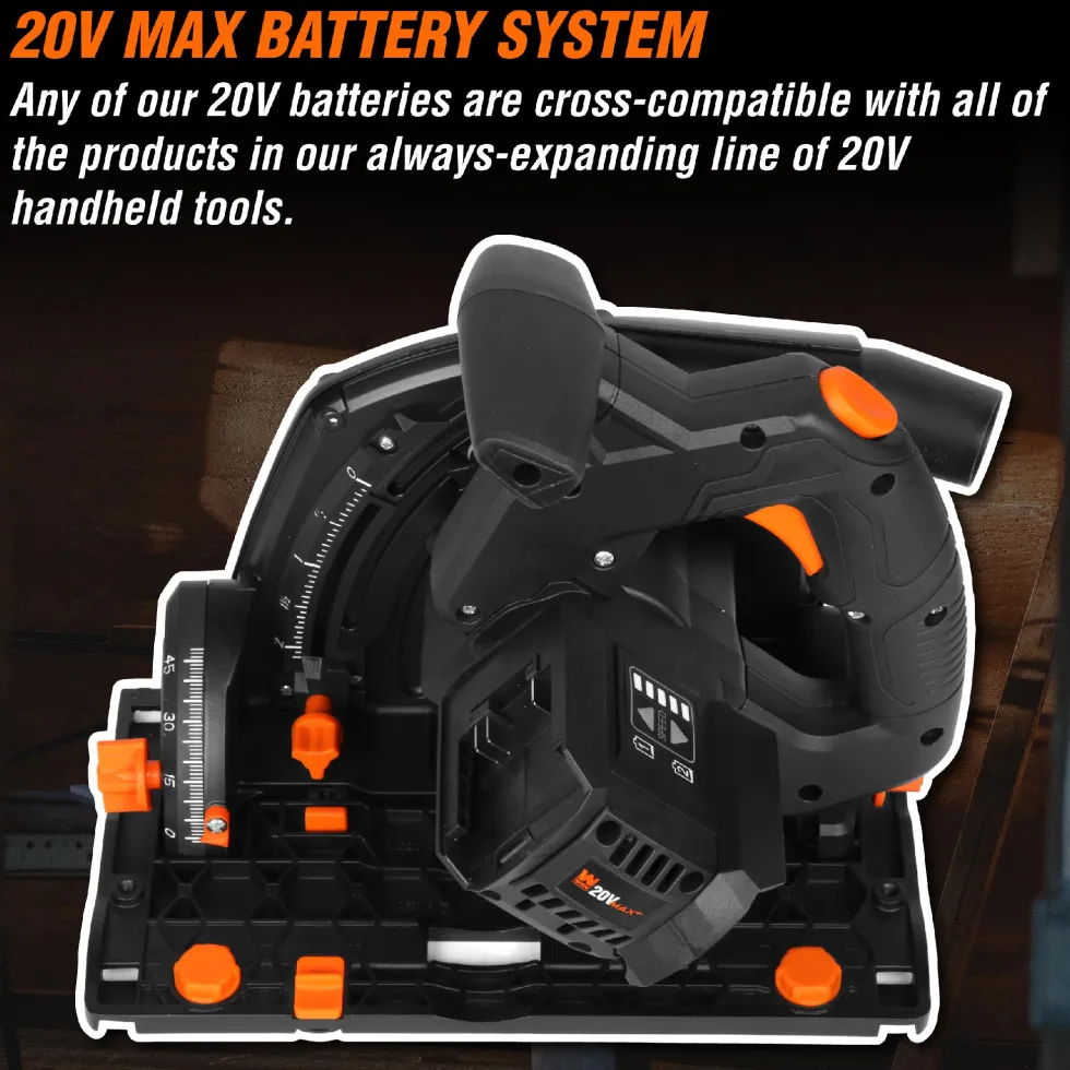WEN 20691BT 20V Max 6.5-Inch Cordless Brushless Plunge Cut Variable Speed Track Saw (Tool Only – Batteries Not Included)