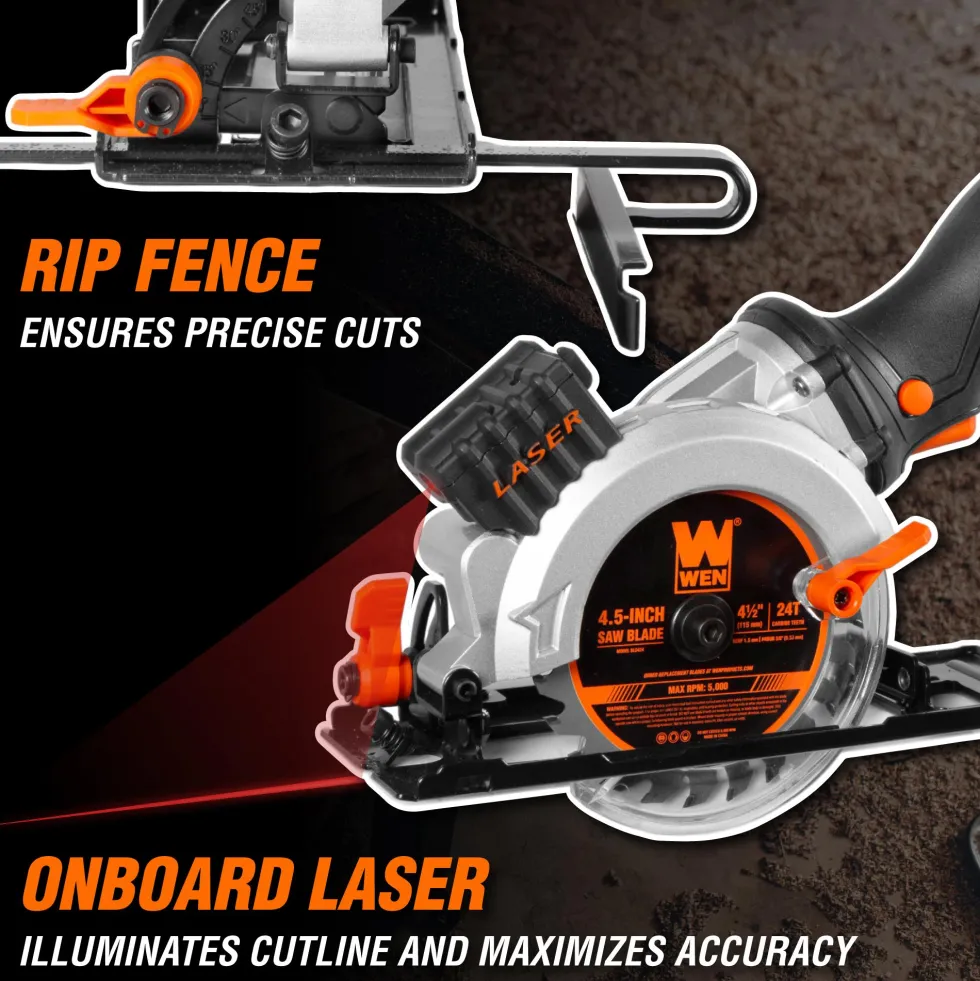 WEN 20604BT 20V Max 4-1/2-Inch Cordless Mini Circular Saw (Tool Only – Battery and Charger Not Included)