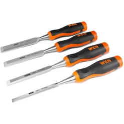 WEN CH4010 Short Blade Wood Chisel Set with Heat-Treated Carbon Steel Blades, 4 Piece