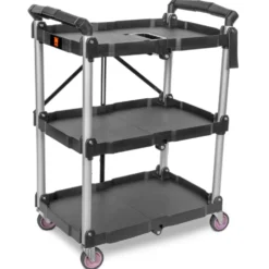 WEN 73065 Compact Foldable Service Utility Cart, Three Tier with 165-Pound Capacity