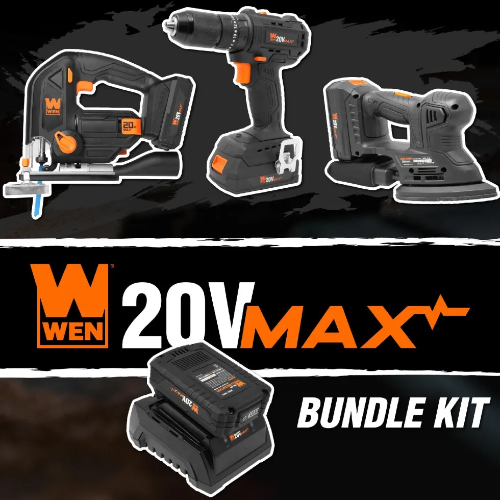 WEN Cordless Drill, Sander, and Jigsaw Bundle, Includes 20V MAX 2.0 Ah Battery and Charger