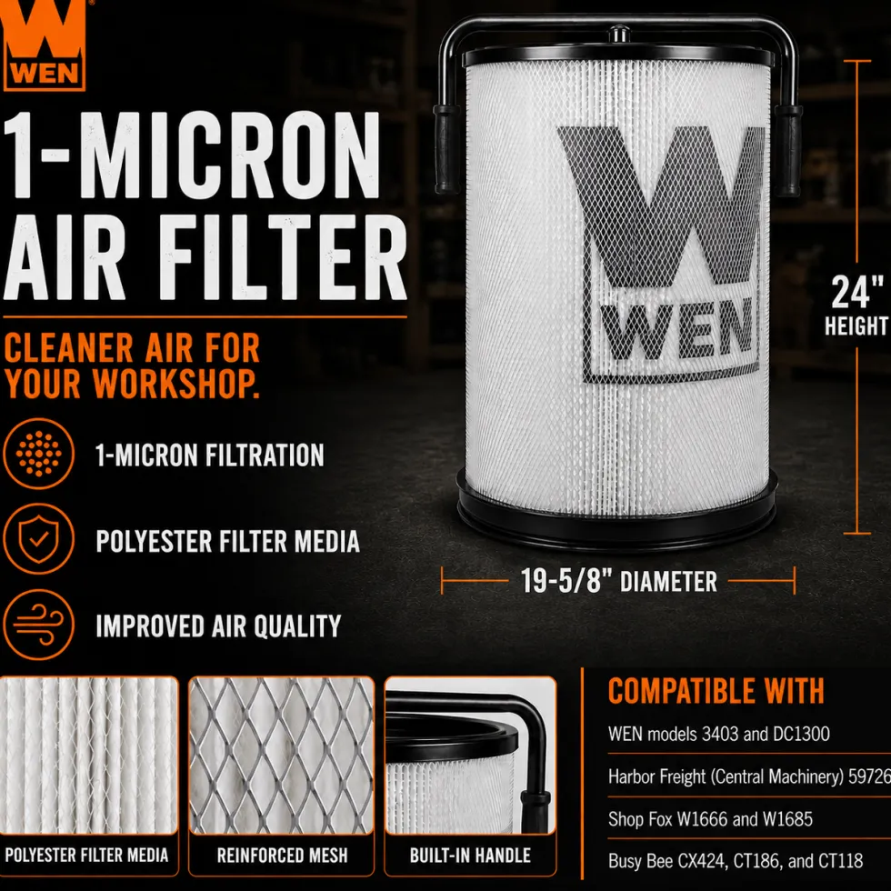 WEN DC1300-AF1 1-Micron Canister Filter Cartridge with Cleaning Paddles for Woodworking Dust Collectors