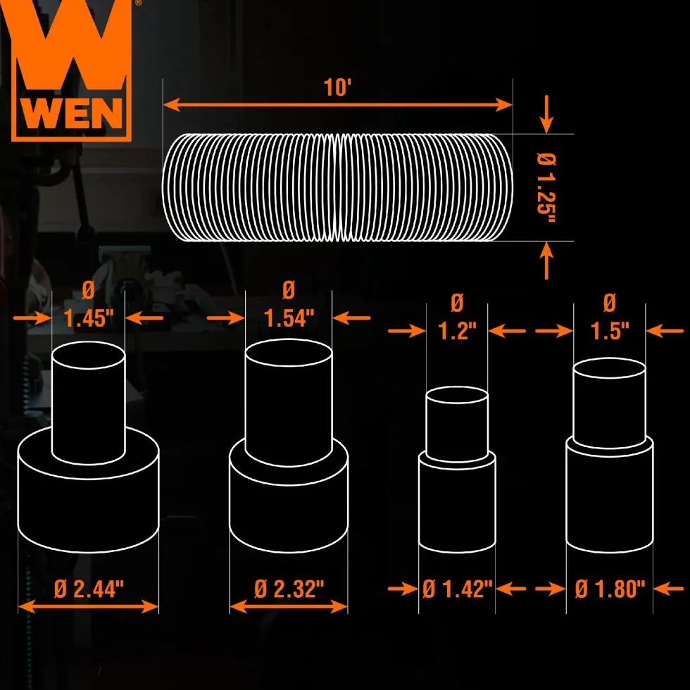 WEN DCA020 1.25-Inch by 10-Foot Dust Hose Kit with Fittings and Reducers