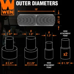 WEN DCA023 1.25-Inch by 10-Foot Dust Hose Kit with Fittings and Reducers