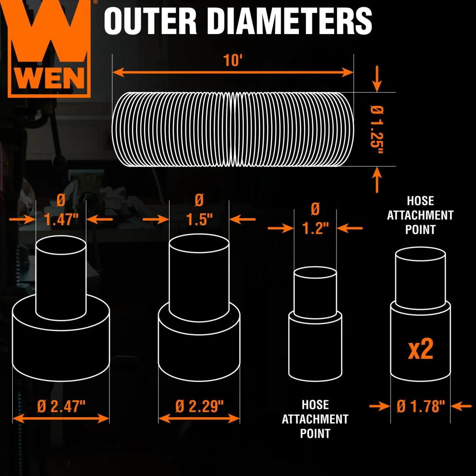 WEN DCA023 1.25-Inch by 10-Foot Dust Hose Kit with Fittings and Reducers