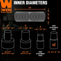 WEN DCA023 1.25-Inch by 10-Foot Dust Hose Kit with Fittings and Reducers