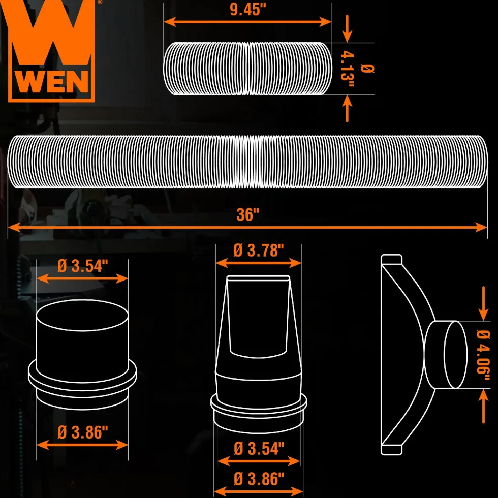 WEN DCA017 4-Inch by 36-Inch Flexible and Sculptable Dust Hose Kit with Couplers and Adapters