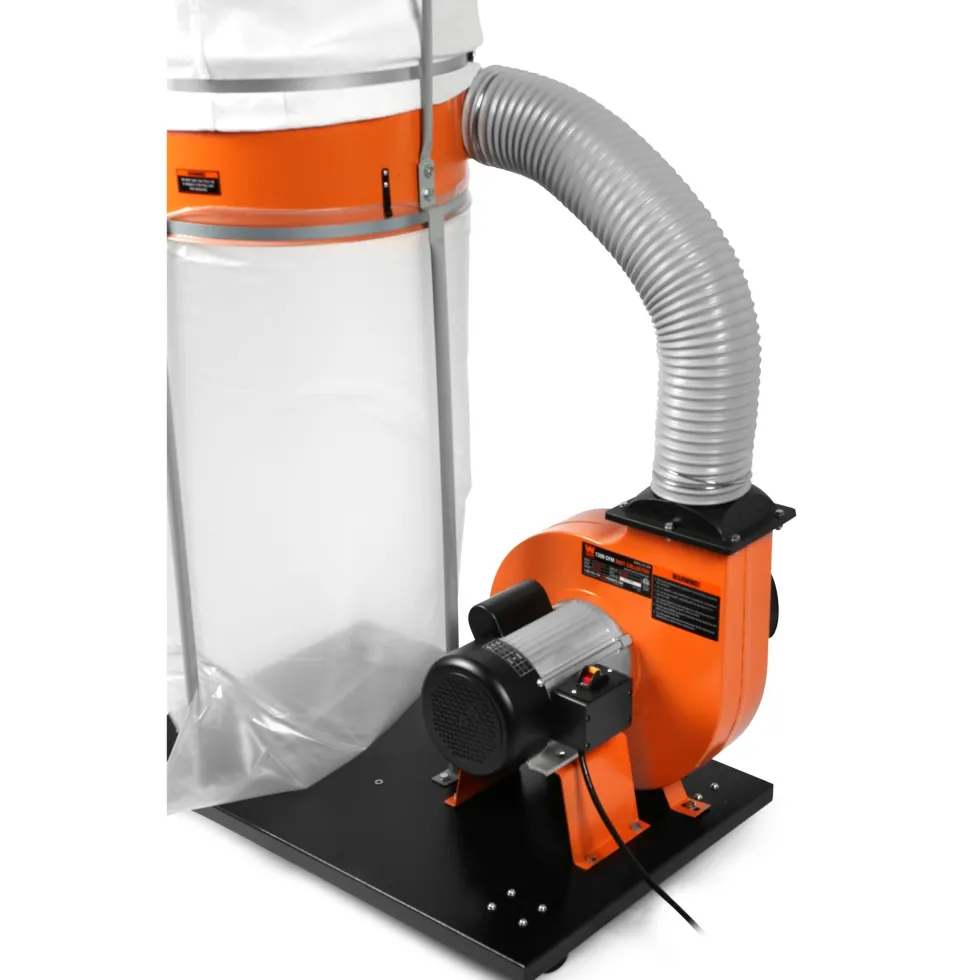 WEN DC1300 1,300 CFM 14-Amp 5-Micron Woodworking Dust Collector with 50-Gallon Collection Bag and Mobile Base