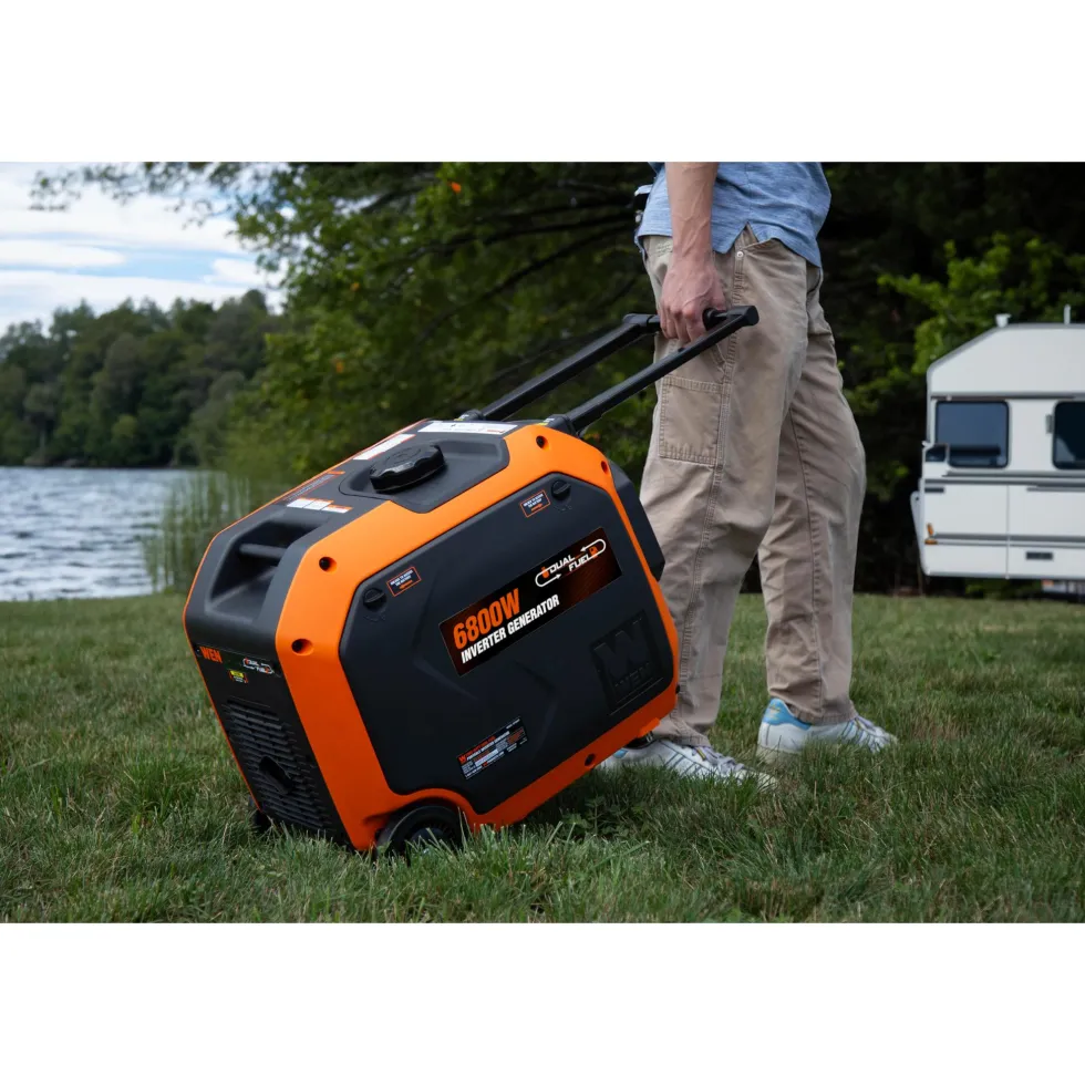 WEN DF680iX Quiet 6800-Watt Dual Fuel RV-Ready Electric Start Portable Inverter Generator with Fuel Shut Off and CO Watchdog for Electric Vehicle Backup