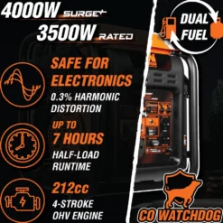 WEN DF402iX RV-Ready 4000-Watt Dual Fuel Open Frame Inverter Generator with CO Shutdown Sensor