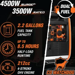 WEN DF452iX Super Quiet 4500-Watt Remote Electric Start Dual Fuel RV-Ready Portable Inverter Generator with Fuel Shut-Off and CO Watchdog