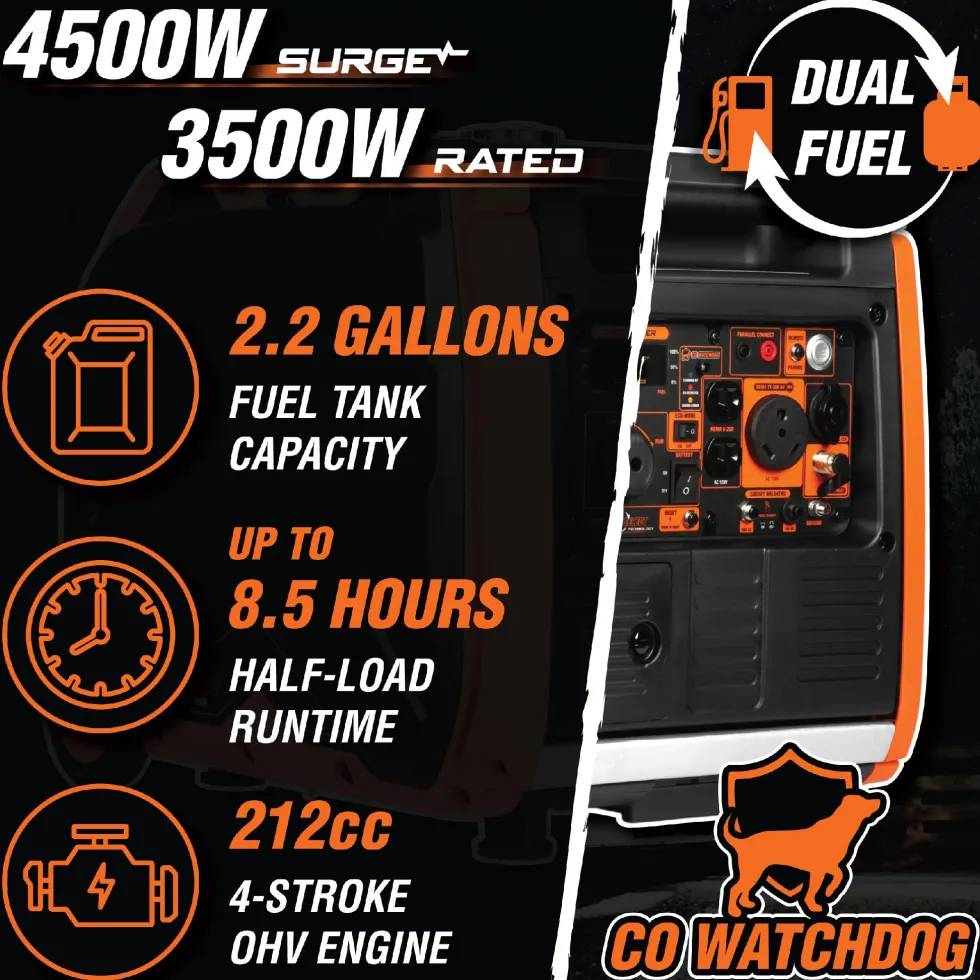 WEN DF452iX Super Quiet 4500-Watt Remote Electric Start Dual Fuel RV-Ready Portable Inverter Generator with Fuel Shut-Off and CO Watchdog