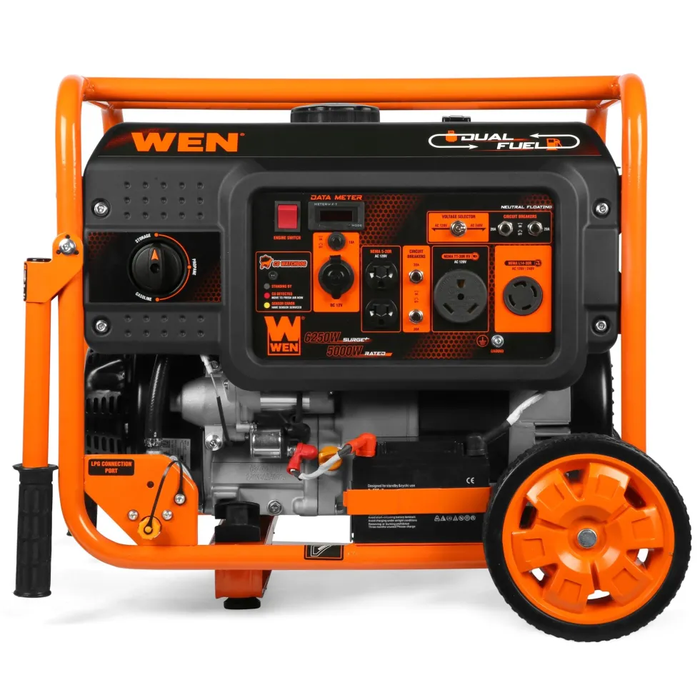 WEN DF623X 6250-Watt 120-Volt/240-Volt Dual Fuel Electric Start Portable Generator with Wheel Kit and CO Shutdown Sensor