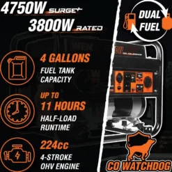 WEN DF472X 4,750-Watt 120V/240V Dual Fuel Portable Generator with CO Watchdog