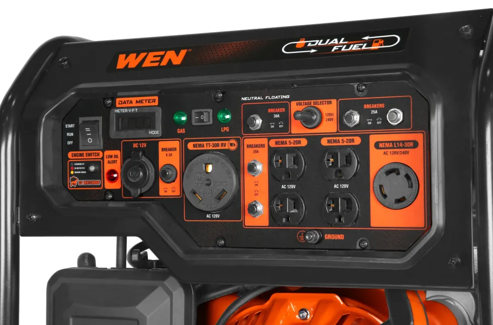 WEN DF8000X 8000-Watt 120V/240V Dual Fuel Portable Generator, Electric Start, 340cc, Transfer-Switch and RV-Ready with CO Shutdown Sensor