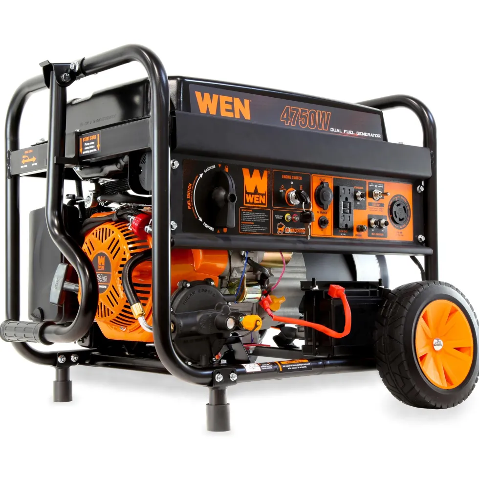 WEN DF475X 4,750-Watt 120V/240V Dual Fuel Portable Generator with Wheel Kit, Electric Start, and CO Watchdog