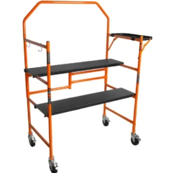 WEN 31107 4-Foot Portable Rolling Scaffolding, 500-Pound-Capacity with Foldable Design, Safety Rail and Tool Shelf