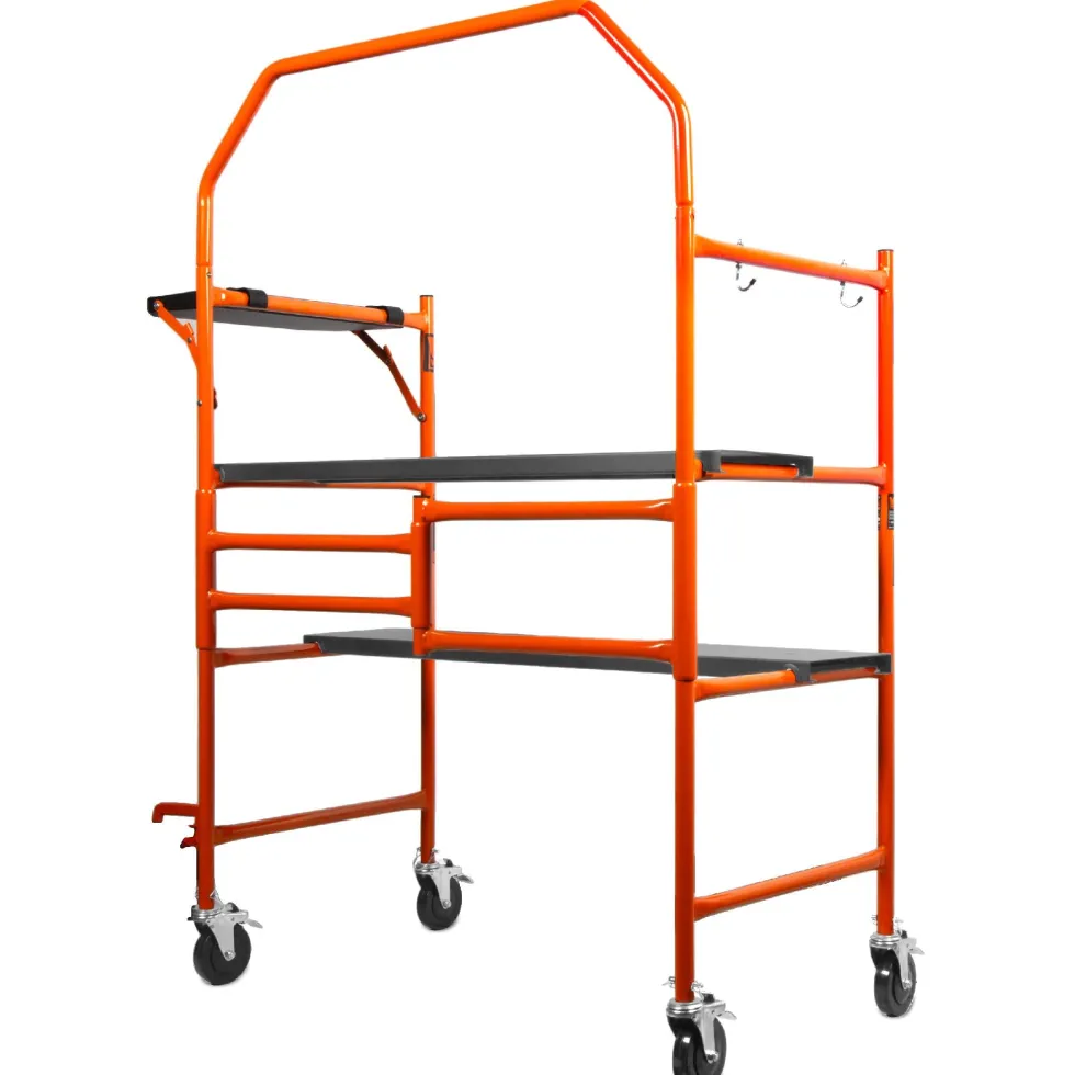 WEN 31107 4-Foot Portable Rolling Scaffolding, 500-Pound-Capacity with Foldable Design, Safety Rail and Tool Shelf