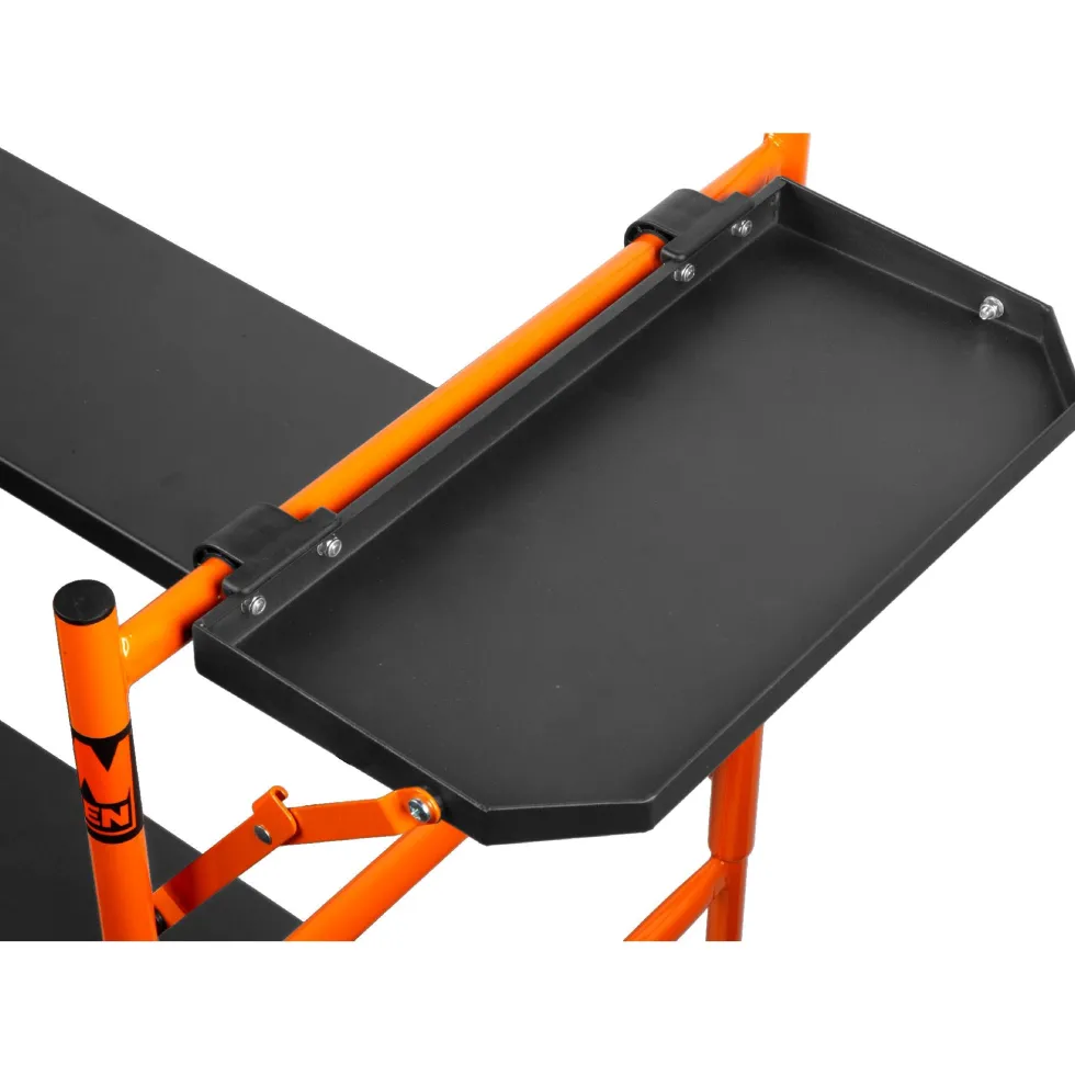 WEN 31107 4-Foot Portable Rolling Scaffolding, 500-Pound-Capacity with Foldable Design, Safety Rail and Tool Shelf