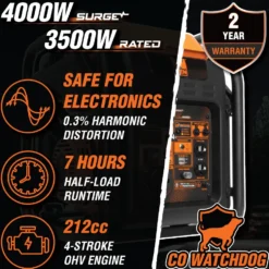WEN GN400iX RV-Ready 4000-Watt Open Frame Inverter Generator with CO Shutdown Sensor
