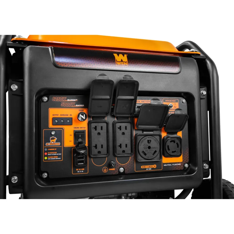 WEN GN625iX 6250-Watt RV and Transfer-Switch-Ready 120V/240V Open Frame Inverter Generator with CO Shutdown Sensor and Wheel Kit