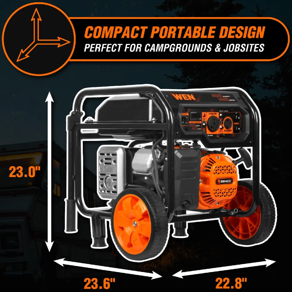 WEN GN5600 5,600-Watt Portable Generator with Wheel Kit, 224cc, Transfer-Switch, and RV-Ready
