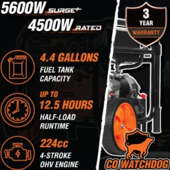 WEN GN5602X 5,600-Watt Portable Generator with Wheel Kit, Electric Start, 224cc, Transfer-Switch, RV-Ready, and CO Watchdog