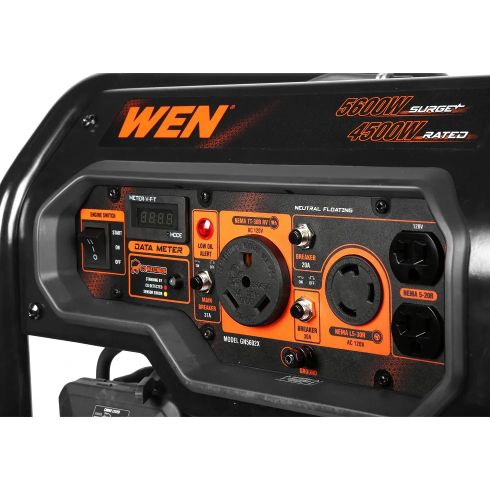 WEN GN5602X 5,600-Watt Portable Generator with Wheel Kit, Electric Start, 224cc, Transfer-Switch, RV-Ready, and CO Watchdog