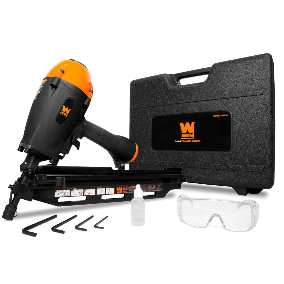 WEN 61731 3-in-1 Pneumatic 21-Degree, 28-Degree and 34-Degree Framing Nailer with Carrying Case