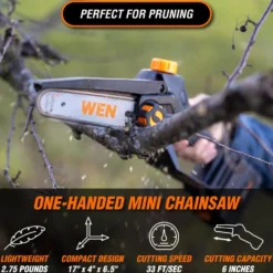 WEN 20752 2-In-1 20V Max Cordless Brushless Pole Saw and Mini Chainsaw with 4.0Ah Battery and Charger