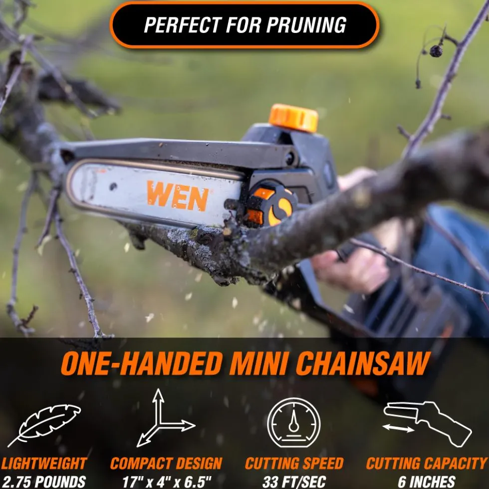 WEN 20752 2-In-1 20V Max Cordless Brushless Pole Saw and Mini Chainsaw with 4.0Ah Battery and Charger